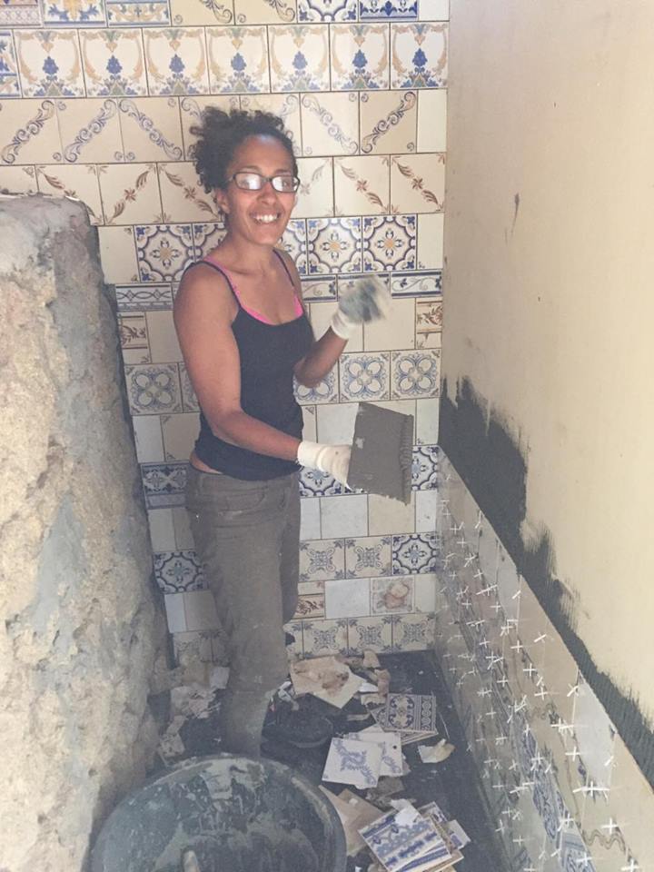 Sharime learnt how to tile, and made this with help from Tim and free left over tiles from our local shop. Hot water and beauty