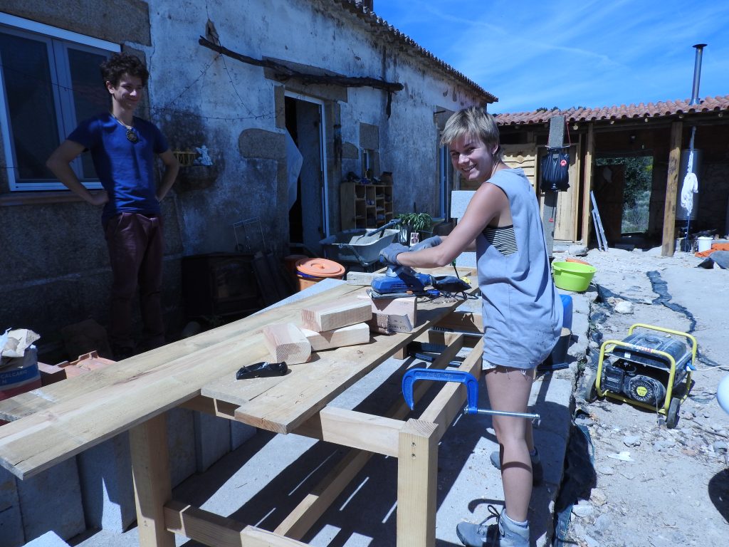 volunteer making yoga blocks