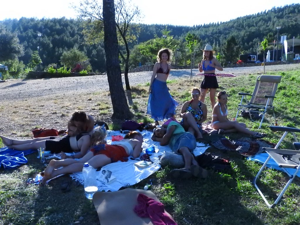 Every week we go on a trip together, this photo is from a trip to a lake on a hot day