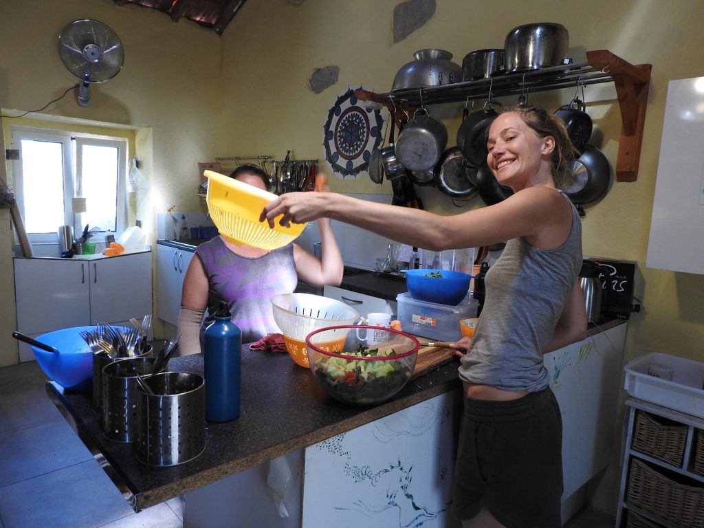 Having fun cooking in the kitchen