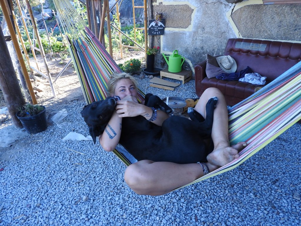 Cuddles with our dog jet