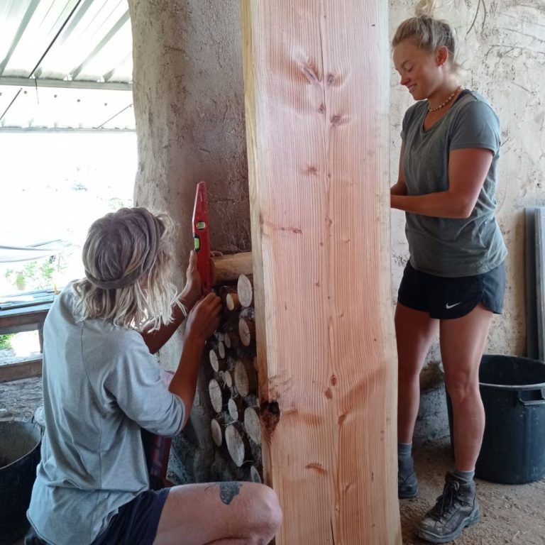 Natural Building - Cordwood around a door in yoga room