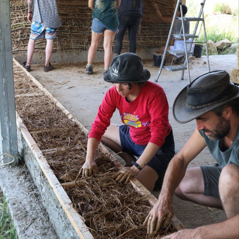 Natural Building - Foundation for straw bale in yoga room