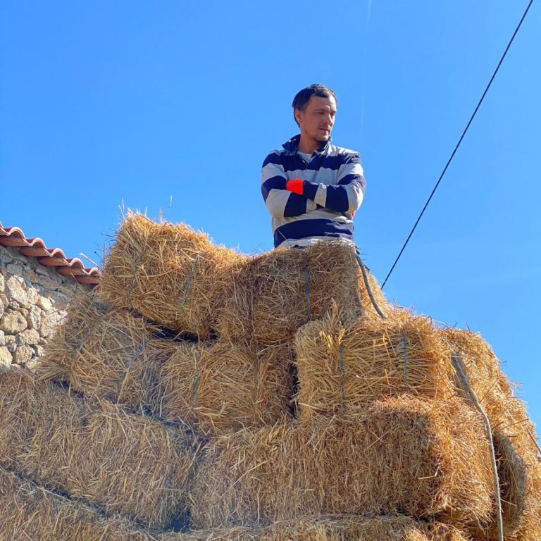 Natural Building - Laurence harvesting straw from the fields
