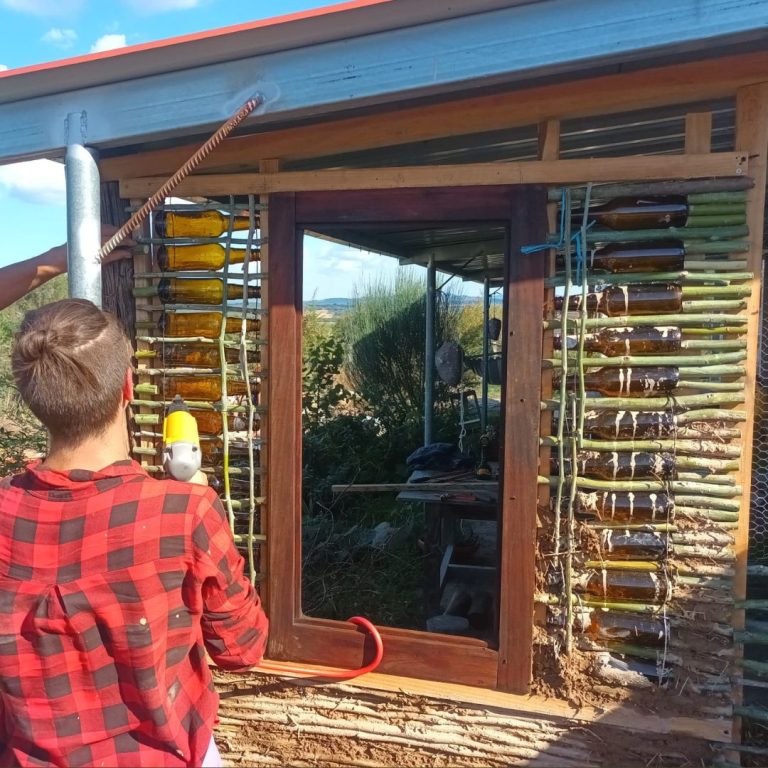Natural Building - Wattle and daub with bottles